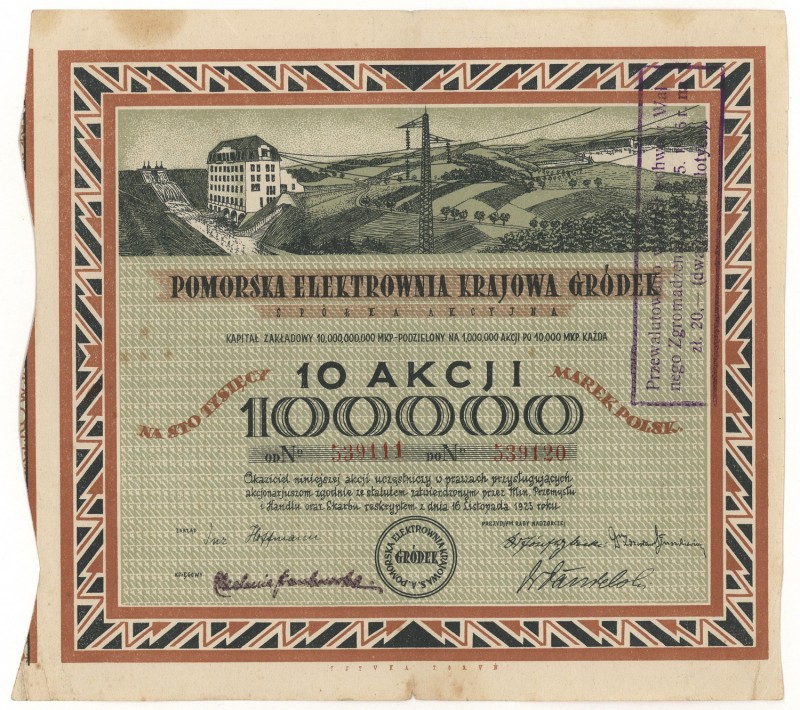 Pomorska Elektrownia Krajowa 'Gródek', 10x 10.000 mkp
 Duża polska elektrownia ...