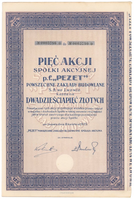 Powszechne Zakłady Budowlane 'Pezet', 5x 25 zł 1925
 
Reference: IBAP #741, Ko...