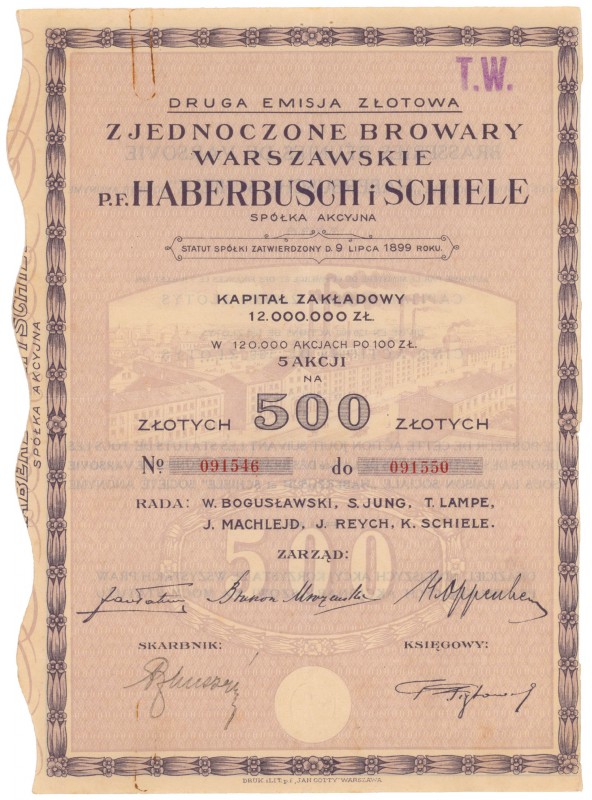 Zjednoczone Browary Warszawskie p.f. 'Haberbusch i Schiele', Em.2, 5x 100 zł
 ...