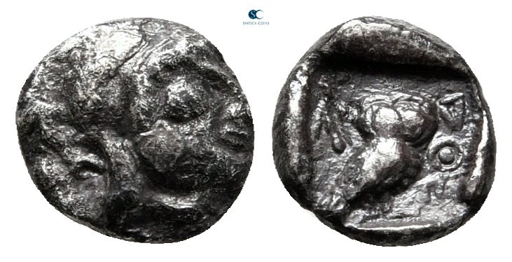 Attica. Athens 485-480 BC. 
Hemiobol AR

8 mm., 0,46 g.

Helmeted head of A...