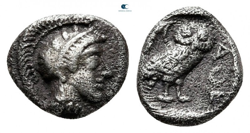 Attica. Athens after 454-404 BC. 
Obol AR

10 mm., 0,62 g.

Helmeted head o...