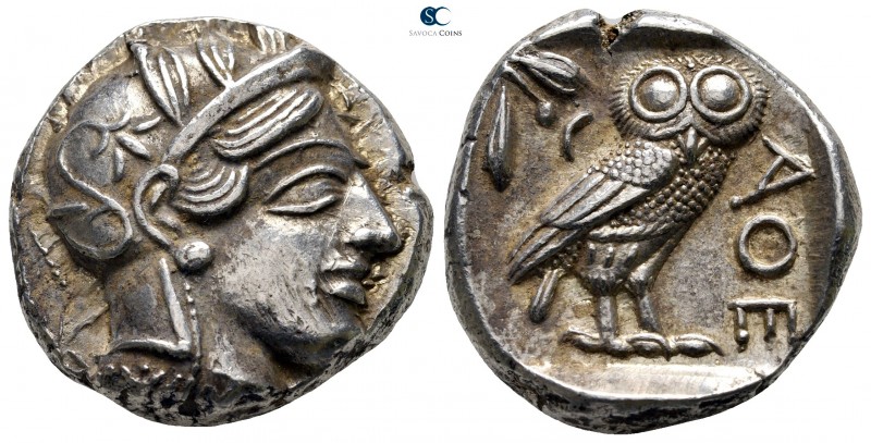Attica. Athens circa 454-404 BC. 
Tetradrachm AR

25 mm., 17,30 g.

Head of...