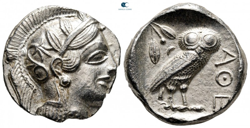 Attica. Athens 454-404 BC. 
Tetradrachm AR

25 mm., 17,27 g.

Head of Athen...
