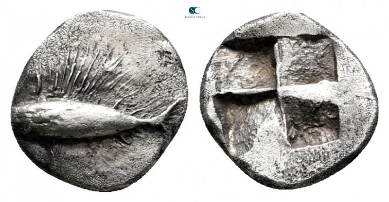 Mysia. Kyzikos circa 600-500 BC. 
Obol AR

9 mm., 0,61 g.

Tunny to left / ...