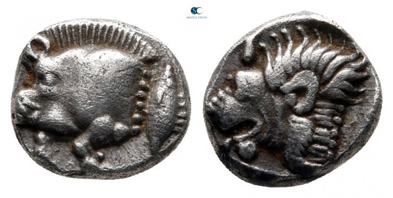 Mysia. Kyzikos circa 525-475 BC. 
Obol AR

8 mm., 0,81 g.

Forepart of boar...