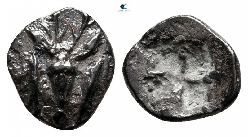 Mysia. Kyzikos circa 525-475 BC. 
Hemiobol AR

10 mm., 0,31 g.

Facing stag...