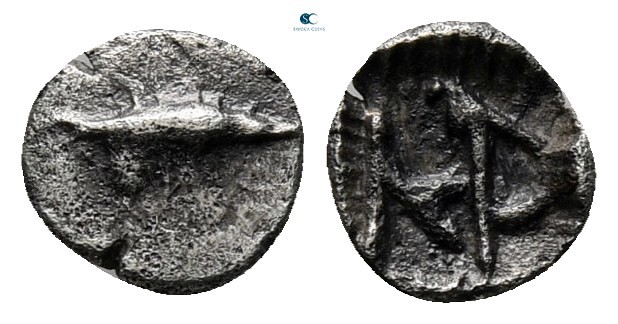 Mysia. Kyzikos 520-480 BC. 
Tetartemorion AR

6 mm., 0,15 g.

Tunny fish ri...