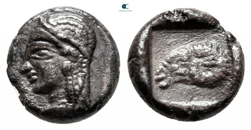 Troas. Kebren circa 500 BC. 
Diobol AR

9 mm., 1,17 g.

Head of Apollo left...
