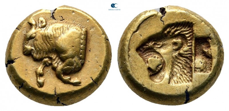 Lesbos. Mytilene 521-478 BC. 
Hekte EL

11 mm., 2,60 g.

Forepart of bull l...