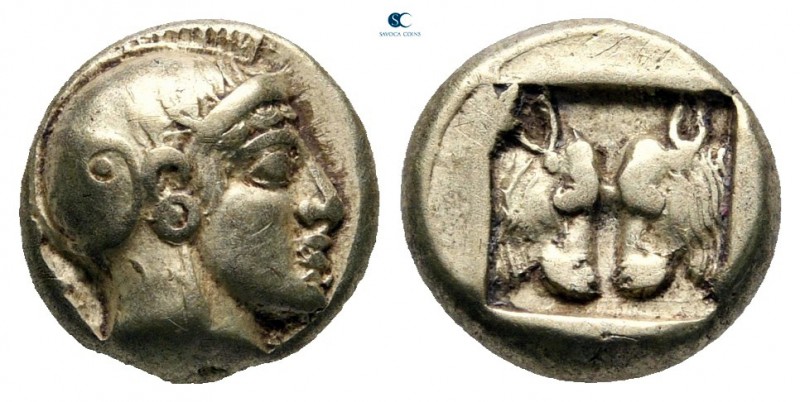 Lesbos. Mytilene 454-427 BC. 
Hekte EL

10 mm., 2,51 g.

Helmeted head of A...