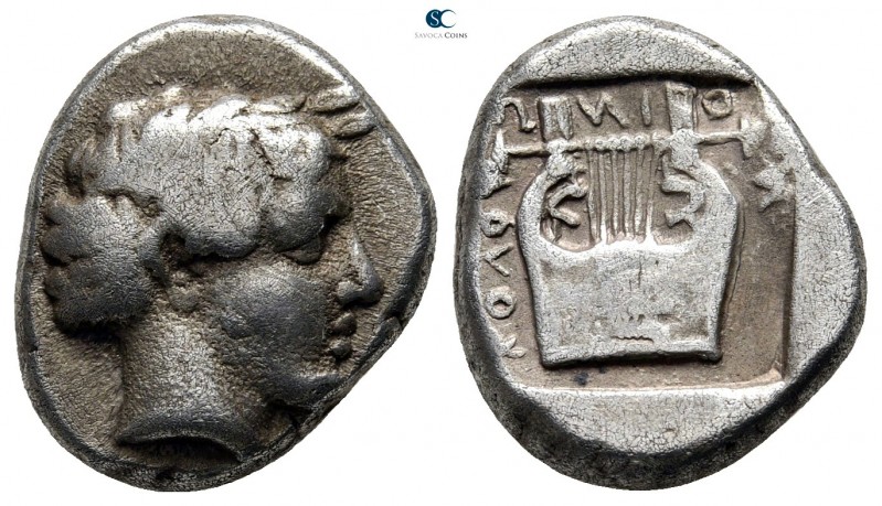 Ionia. Kolophon circa 450-410 BC. 
Drachm AR

17 mm., 5,37 g.

Laureate hea...