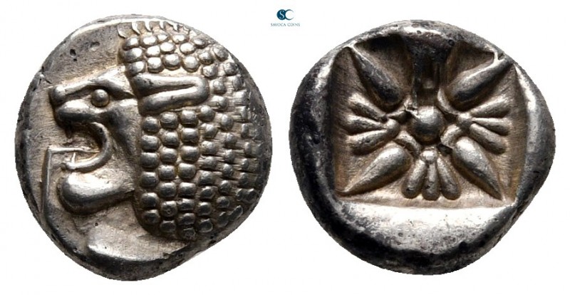 Ionia. Miletos 600-500 BC. 
Diobol AR

9 mm., 1,11 g.

Forepart of lion lef...