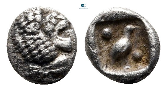 Ionia. Miletos circa 600-500 BC. 
Tetartemorion AR

6 mm., 0,28 g.

Head of...