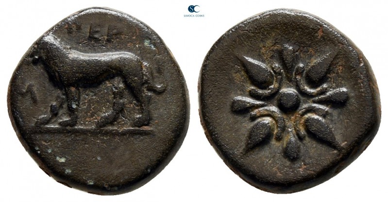 Ionia. Miletos . Time of Mausolus 377-353 BC. 
Bronze Æ

13 mm., 2,26 g.

L...