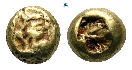 Ionia. Uncertain mint circa 625-600 BC. 
Myshemihekte - 1/24 Stater EL

5 mm....