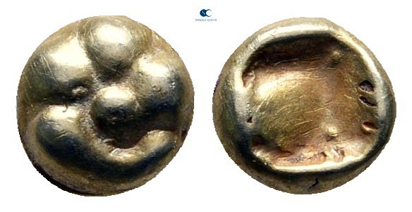 Ionia. Uncertain mint 600-550 BC. 
1/24 Stater EL

6 mm., 0,59 g.

Lion's p...