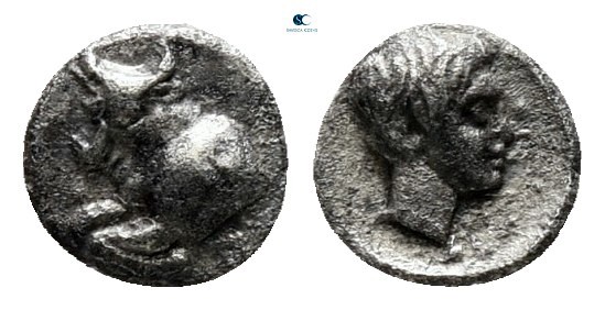 Caria. Kasolaba 410-380 BC. 
Tetartemorion AR

5 mm., 0,15 g.

Forepart of ...