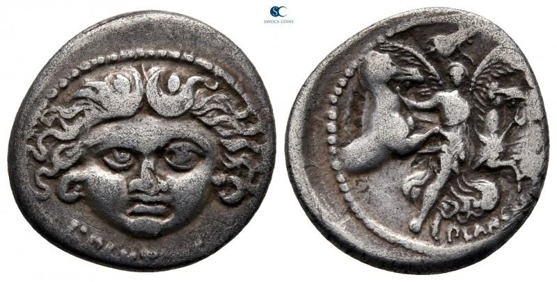 L. Plautius Plancus 47 BC. Rome
Denarius AR

18 mm., 3,71 g.

Head of Medus...
