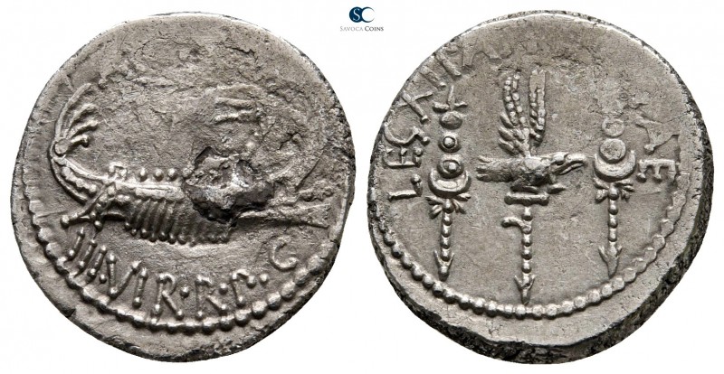 The Triumvirs. Mark Antony 32-31 BC. Legionary type. Patrae (?) mint
Denarius A...