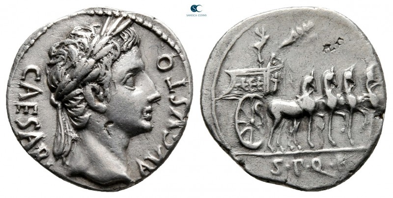 Augustus 27 BC-AD 14. Struck 18 BC. Spanish mint
Denarius AR

18 mm., 3,84 g....