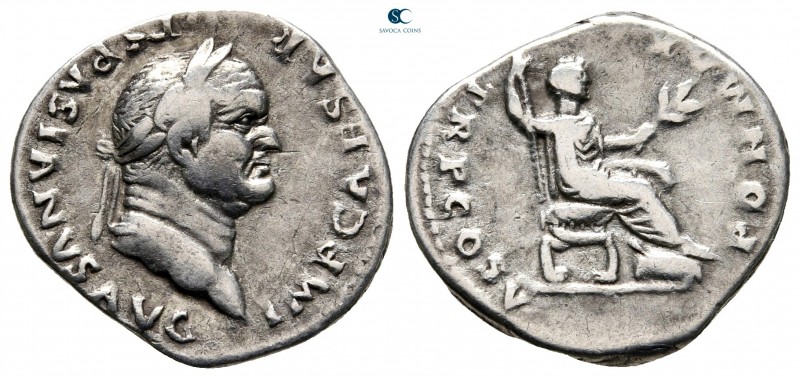 Vespasian AD 69-79. Rome
Denarius AR

19 mm., 3,11 g.

IMP CAESAR VESPASIAN...