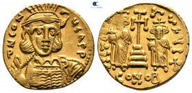 Constantine IV Pogonatus, with Heraclius and Tiberius AD 668-685. Constantinople. 10th officina. Solidus AV