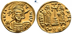 Constantine IV Pogonatus, with Heraclius and Tiberius AD 668-685. Struck AD 674-681. Constantinople. 5th officina. Solidus AV