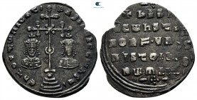Basil II Bulgaroktonos, with Constantine VIII AD 976-1025. Struck AD 977-989. Constantinople. Miliaresion AR