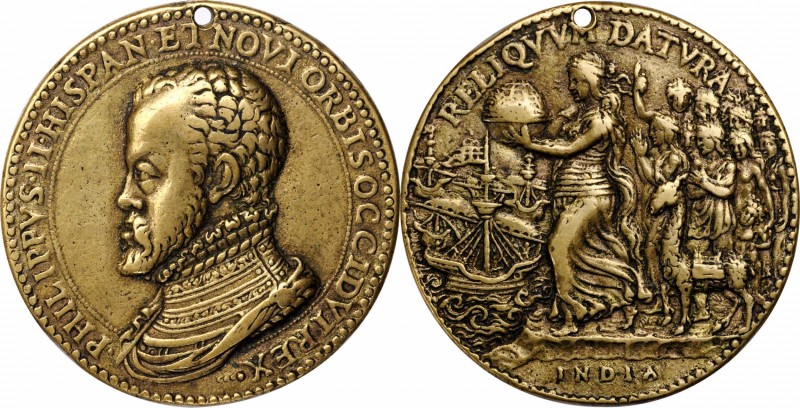 Undated (ca. 1560) Philip II King of the New World Reliqvvm Datura Medal. Brass,...