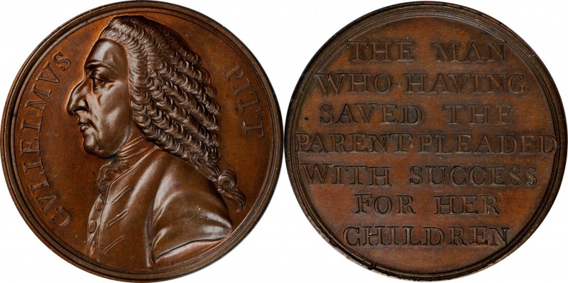 Undated (1766) William Pitt - Repeal of the Stamp Act Medal. Bronze. 41 mm. Bett...