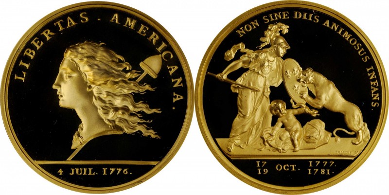 "1781" (2000) Libertas Americana Medal. Modern Paris Mint Dies. Gold. 46.5 mm. 6...