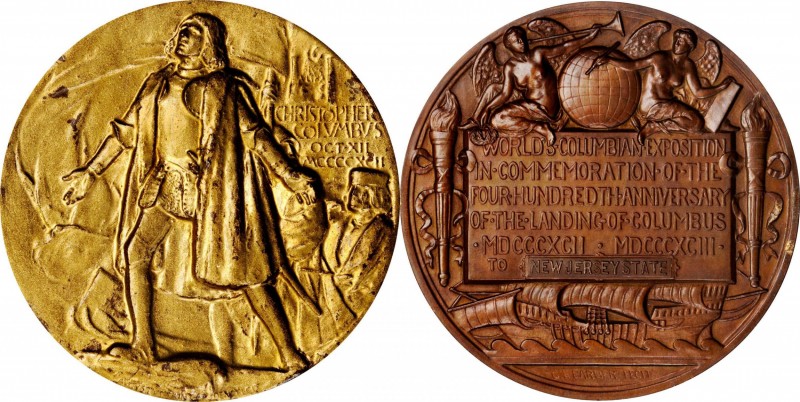 1892-1893 World's Columbian Exposition Award Medal. Bronze, Obverse Gilt. 76.3 m...