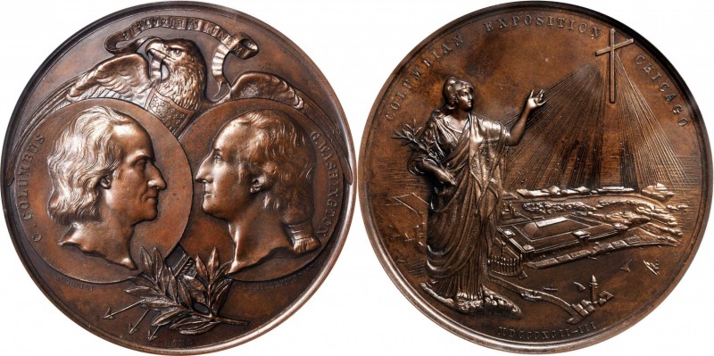 1892-1893 World's Columbian Exposition Rome Medal. Bronze. 91 mm. By C. Orsini a...