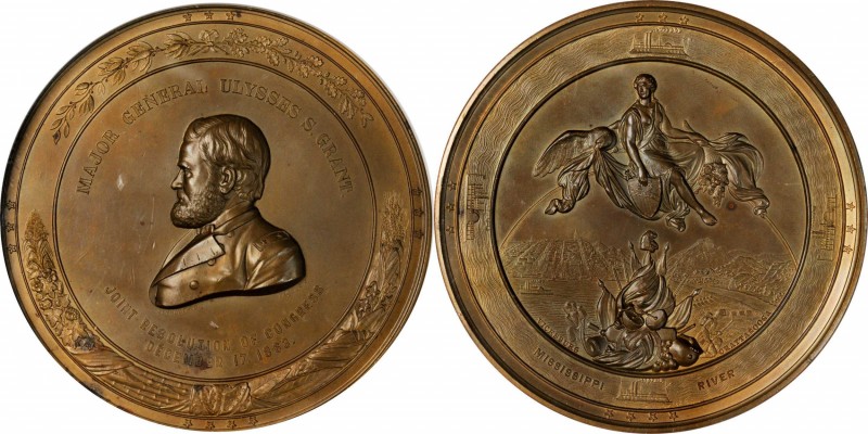 "1863" Major General Ulysses S. Grant Medal. Restrike. Yellow Bronze. 103 mm. Ju...