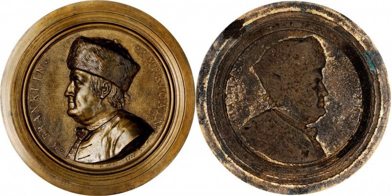 "1777" Benjamin Franklin Uniface Medal. Electroformed Copper. 114.8 mm. After Je...