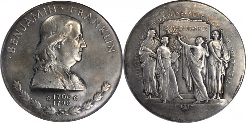 "1933" Benjamin Franklin Memorial Medal. Silver. 75 mm. Greenslet GM-147. MS-62 ...