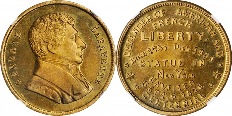 1876 Lafayette Statue in New York Unveiled Medal. Brass. 31 mm. Fuld-LA.1876.1. ...