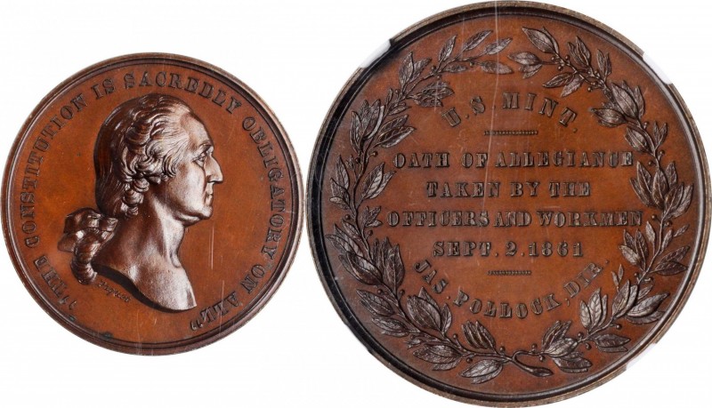 1861 U.S. Mint Oath of Allegiance Medal. Bronze. 30 mm. Musante GW-476, Baker-27...
