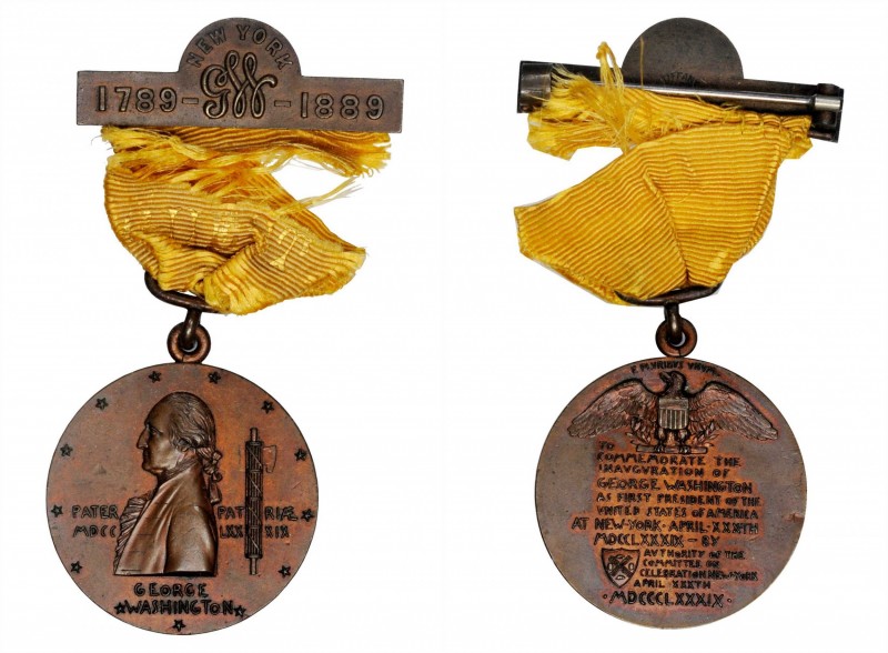 1889 Washington Inaugural Centennial, Committee of the Celebration Badge. Bronze...