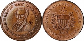 1863 Martin Van Buren Political Medal / Civil War Token Muling. DeWitt-MVB 1840-7 / Fuld-479. Copper. Plain Edge. 25 mm. Mint State.

Considerable p...