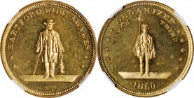 1860 Abraham Lincoln Political Medal. DeWitt-AL 1860-40, Cunningham 36-730C, King-37. Brass. 28 mm. MS-66 DPL (NGC).

Gorgeous bright golden-yellow ...