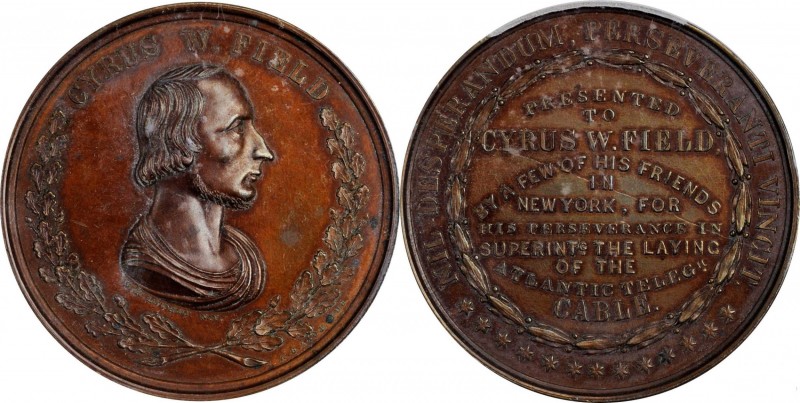 Undated (1858) Cyrus W. Field Laying of the Atlantic Telegraph Cable Medal. Firs...