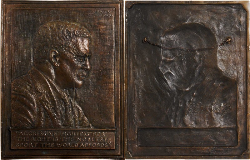 1920 Theodore Roosevelt Plaque. Cast Bronze. 320 mm x 232 mm. By James Earle Fra...