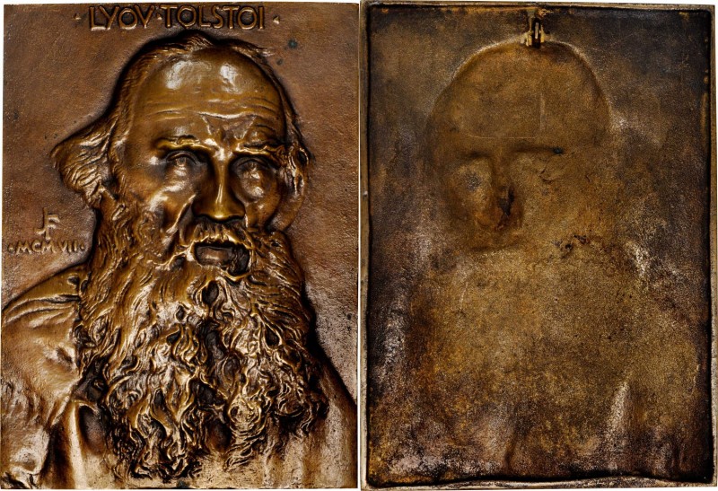 1907 Portrait Plaque of Russian Novelist Leo Tolstoy. Cast Bronze. 120 mm x 165 ...