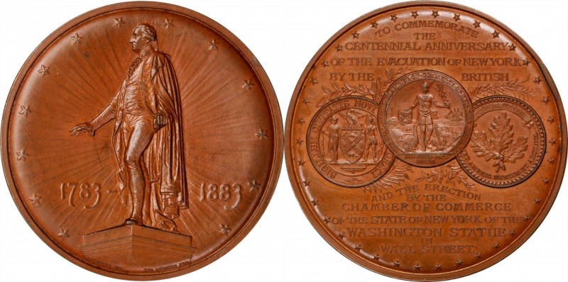 1883 George Washington (Evacuation Day) Medal. Bronze. 57.5 mm. By Charles Osbor...