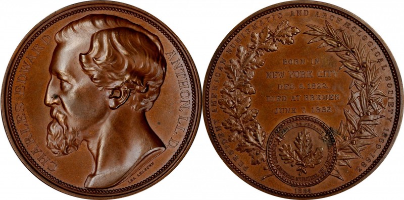 1884 Charles Edward Anthon Medal. Bronze. 68 mm. By Lea Ahlborn. Miller-7. Choic...