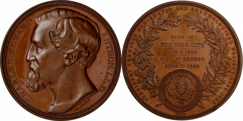 1884 Charles Edward Anthon Medal. Bronze. 68 mm. By Lea Ahlborn. Miller-7. Mint ...