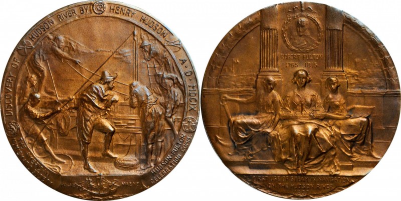 1909 Hudson-Fulton Celebration Medal. Bronze. 63.4 mm. By Emil Fuchs. Miller-23....