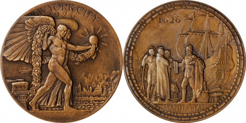 1926 Manhattan Tercentenary Medal. Bronze. 64 mm. By Hermon A. MacNeil. Miller-4...