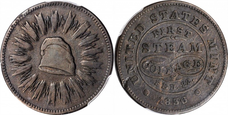1836 First Steam Coinage. Original Feb. 22 Date. Copper. 28 mm. By Christian Gob...